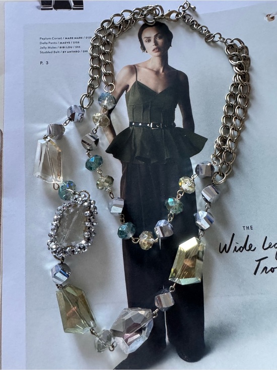 Jewelry - Crystal Pendant bold Statement Necklace in Silver